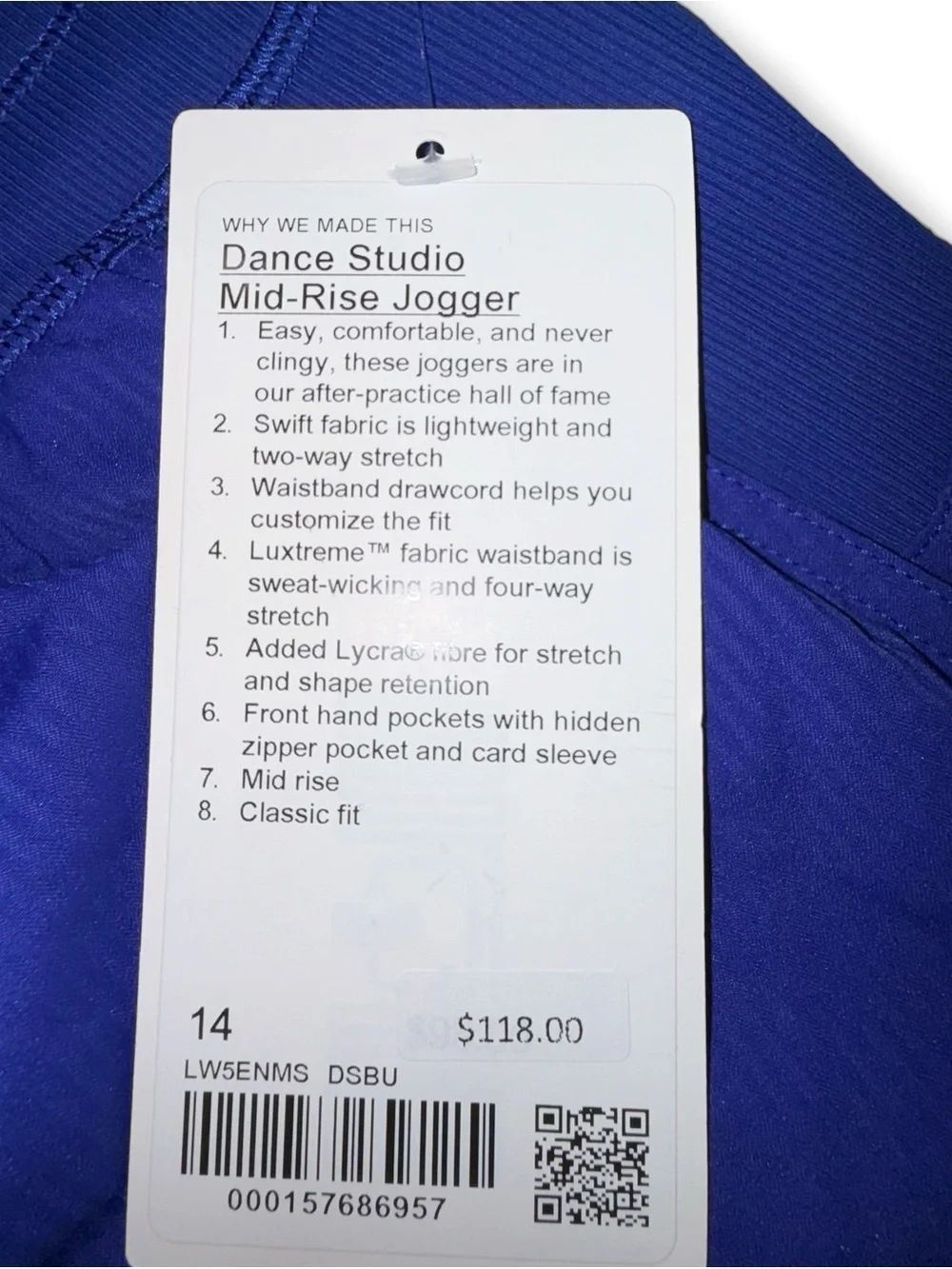 NWT LULEMON Dance Studio Mid-Rise Jogger *Full Length - 14 Deep Sea Blue